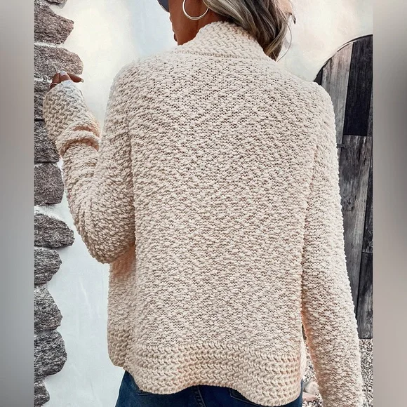 Cozy Cardigan | Open Front Long Sleeve - Cream - Picture 3 of 6